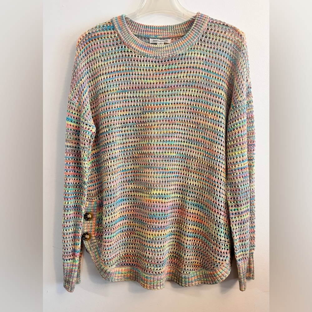 John Paul Richard Women's Crochet Tunic Sweater  Vibrant Colors Pullover Size M
